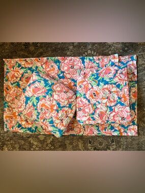 Lilly Pulitzer Garnet Hill Queen Sheet Set 100% Egyptian Cotton Floral Peony